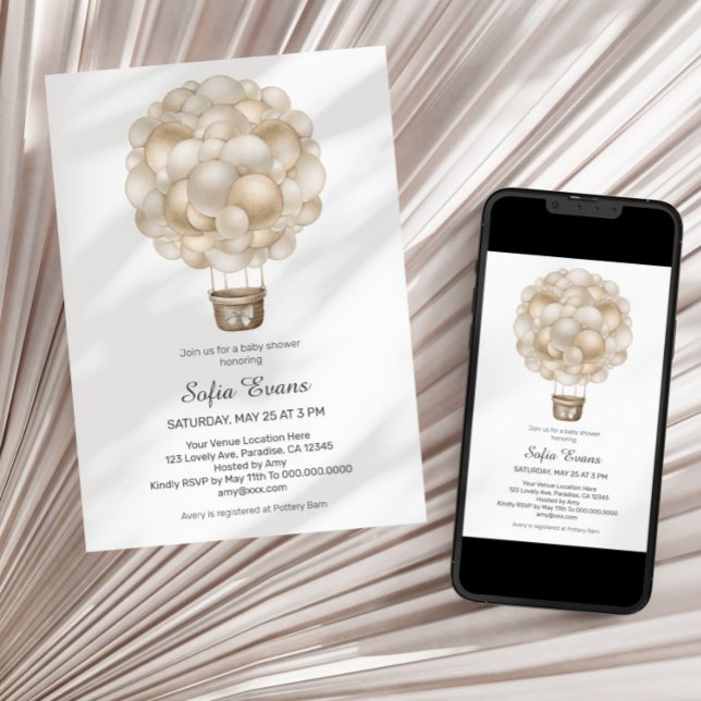 Beige Luftballong Boho Baby Shower-inbjudan Inbjudningar (Skapare uppladdad)