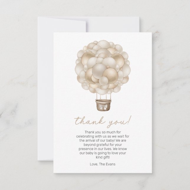 Beige Luftballong Boho Baby Shower Tack Kort (Framsida)