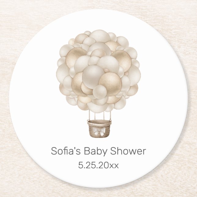 Beige Luftballong Underlägg Papper Rund (Framsidan)