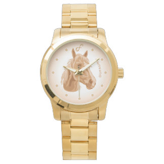 Beige Lycklig Horse Golden Wrist Watch Armbandsur