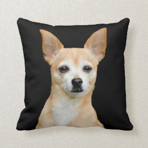 Beige målad chihuahua på svart bakgrund kudde
