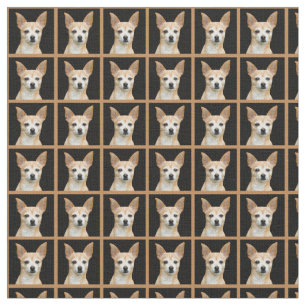 Beige målad chihuahua på svart bakgrund tyg
