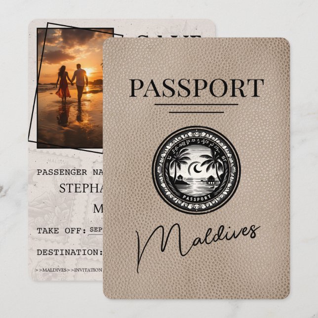 Beige Maldives Passport Spara datum Datumet (Fram/baksida)