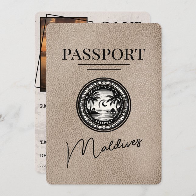 Beige Maldives Passport Spara datum Spara Datumet (Fram/baksida)
