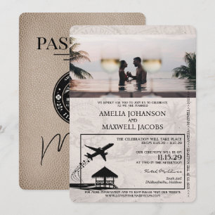 Beige Maldives Passport Wedding bjudande Inbjudningar