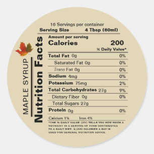 Beige Maple Syrup Nutrition Facts with Maple Löv Runt Klistermärke