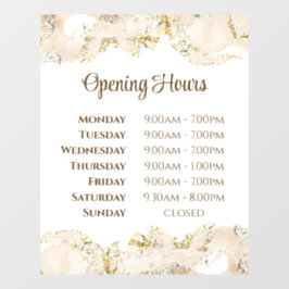 Beige marmorerad design öppettider fönsterdekal