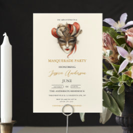 Beige MasqueraParty Birthday Inbjudningar