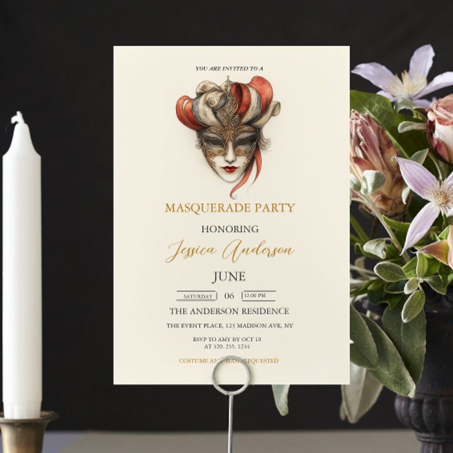 Beige MasqueraParty Birthday Inbjudningar (Skapare uppladdad)