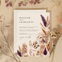 Beige Mauve Bohemian Greenery Destination Wedding Inbjudningar