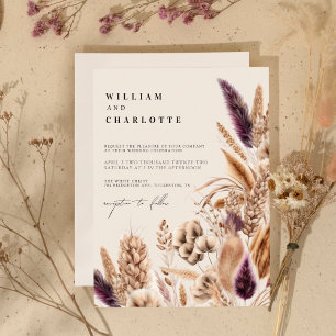 Beige Mauve Bohemian Greenery Destination Wedding Inbjudningar