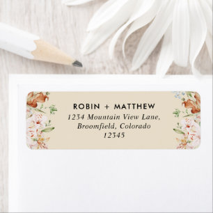 Beige med Earthy Blooms Bröllop Returadress Etikett