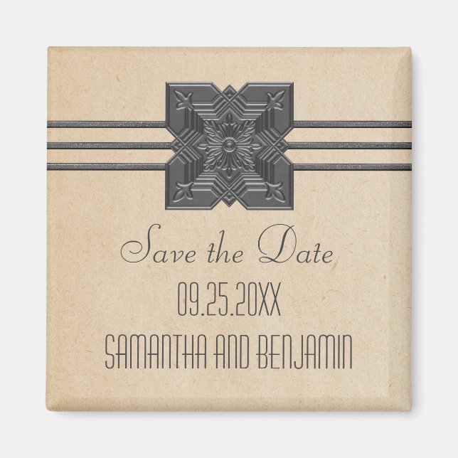 Beige Medallion Gräns Spara datum magneter (Framsidan)