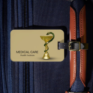 Beige Medical Bowl Hygieia Guld Snake Caduceus Bagagebricka