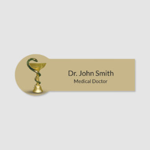 Beige Medical Bowl Hygieia Snake Guld Caduceus Namnbricka