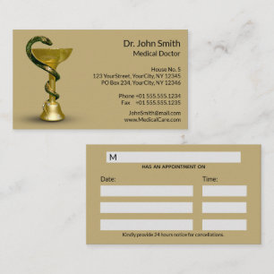 Beige Medical Bowl Snake Hygieia Guld Caduceus Tidsbeställning Kort