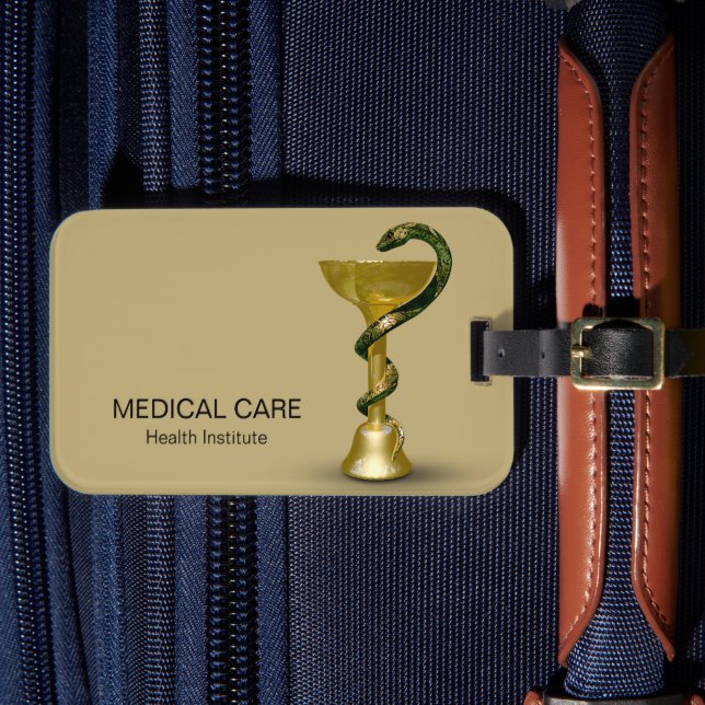 Beige Medical Snake Bowl Hygieia Guld Caduceus Bagagebricka (Framsida Insitu 4)