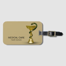 Beige Medical Snake Bowl Hygieia Guld Caduceus Bagagebricka
