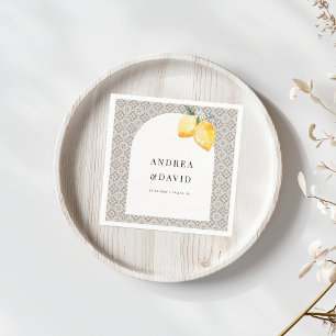 Beige Mediterranean Italy Tile Lemon Bröllop Pappersservett