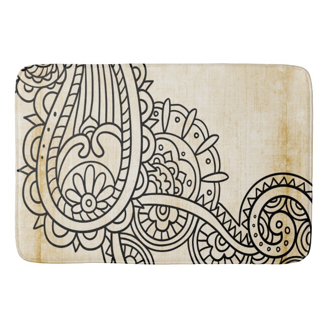 Beige Mehndi Motif Bath Mat Badrumsmatta (Framsidan)