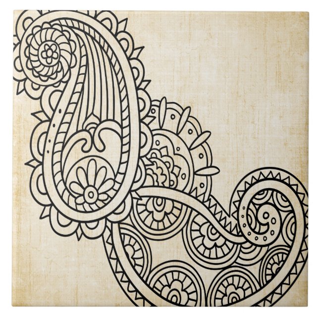 Beige Mehndi Motif Tile Kakelplatta (Framsidan)