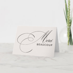 Beige Merci Beaucoup Elegant Kalligrafi Tack Kort