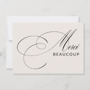 Beige Merci Beaucoup Elegant Kalligrafi Tack Kort