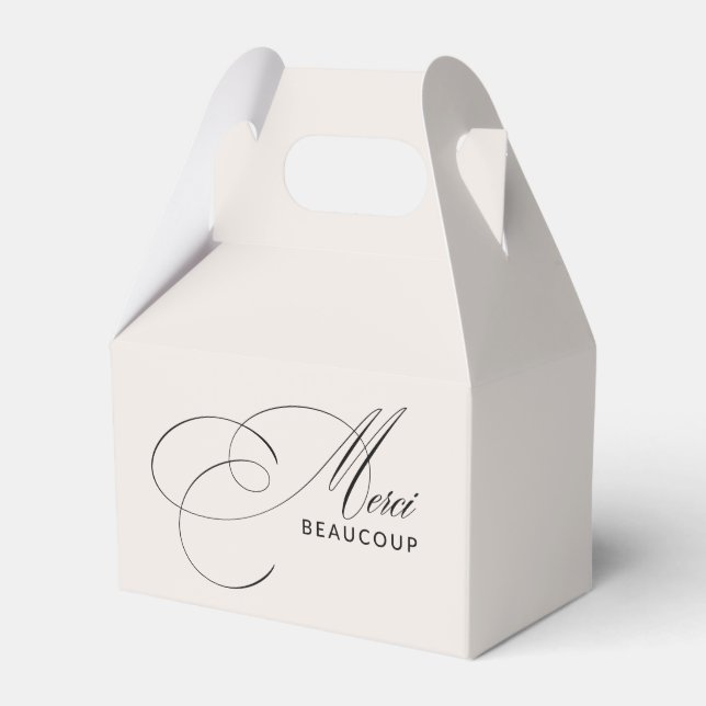 Beige Merci Beaucoup Elegant Kalligrafi Tack Presentaskar (Framsidan Sidan)