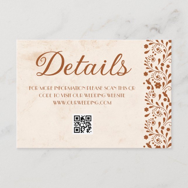 Beige Mexican Wedding Details QR code Tilläggskort (Framsida)