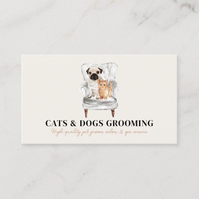Beige Minimal modern soffa Pug Hund Katt Husdjur Visitkort (Framsida)