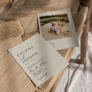 Beige Minimalist Boho Neutralt Photo Bröllop Inbjudningar
