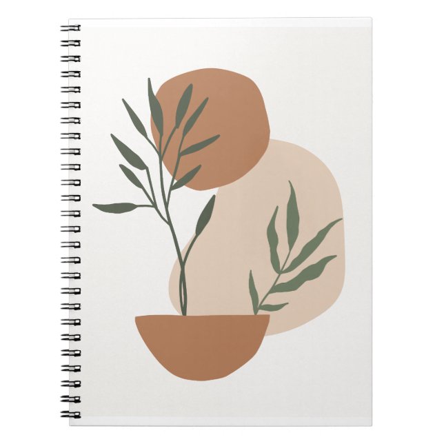 Beige Minimalist botaniskt bakgrundsmaterial utskr Anteckningsbok (Framsidan)