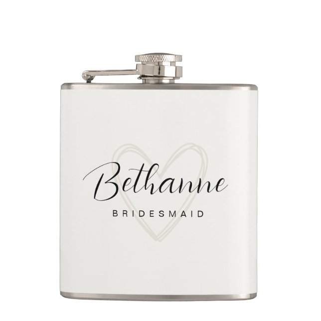Beige Minimalist Bridesmaid Flask Gift Fickplunta (Framsidan)