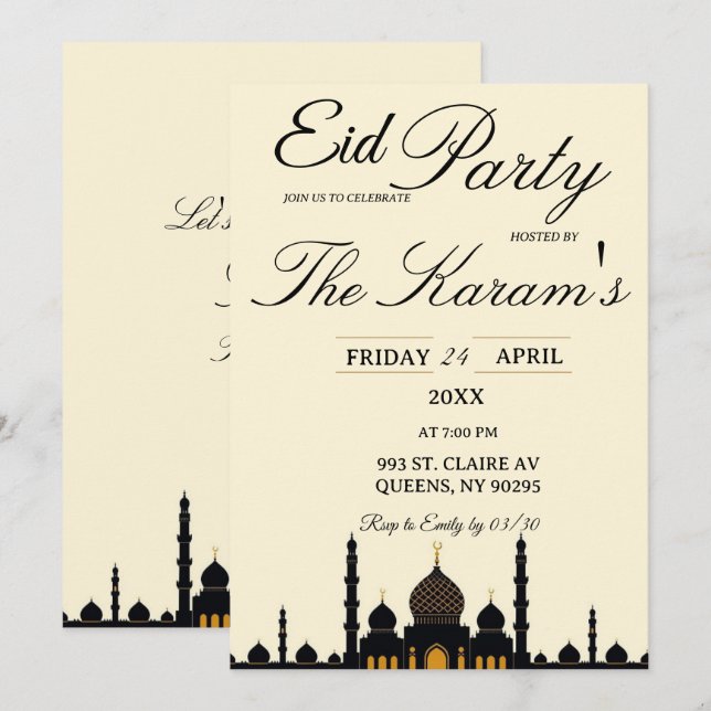Beige Minimalist  elegant Eid Party Invitation  Inbjudningar (Fram/baksida)