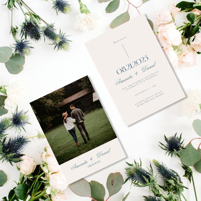 Beige Minimalist Elegant Photo Bröllop Inbjudningar (Skapare uppladdad)