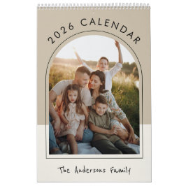 Beige Minimalist Familjefoto 2026 Månadsvis Kalender