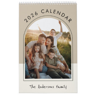 Beige Minimalist Familjefoto 2026 Månadsvis Kalender