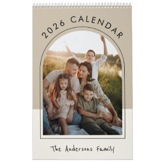 Beige Minimalist Familjefoto 2026 Månadsvis Kalender
