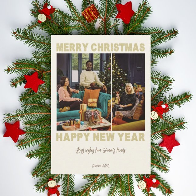 Beige minimalist fotokollage Julkort (1)