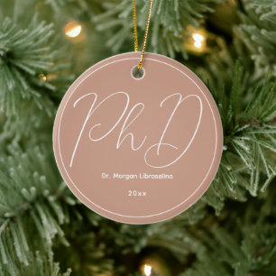 Beige Minimalist Namn PhD Studenten Julgransprydnad Keramik