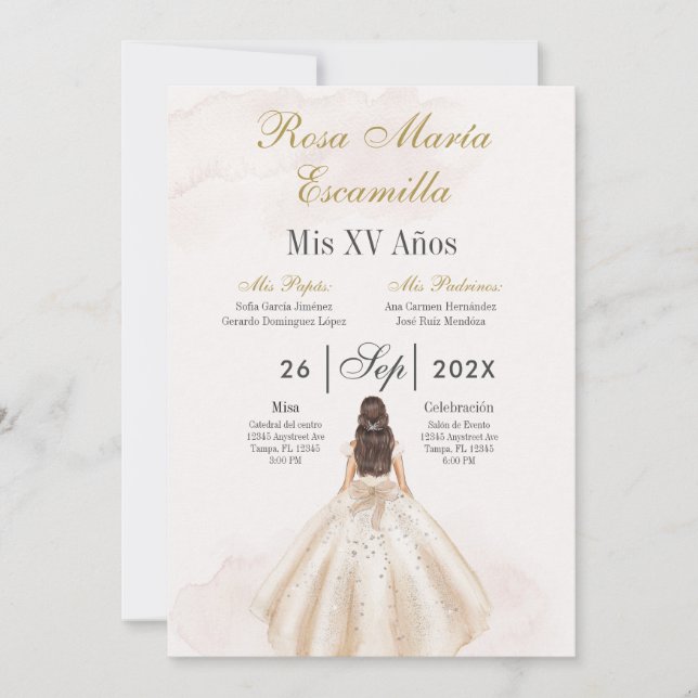 Beige minimalist Quinceañera-inbjudan Inbjudningar (Framsida)
