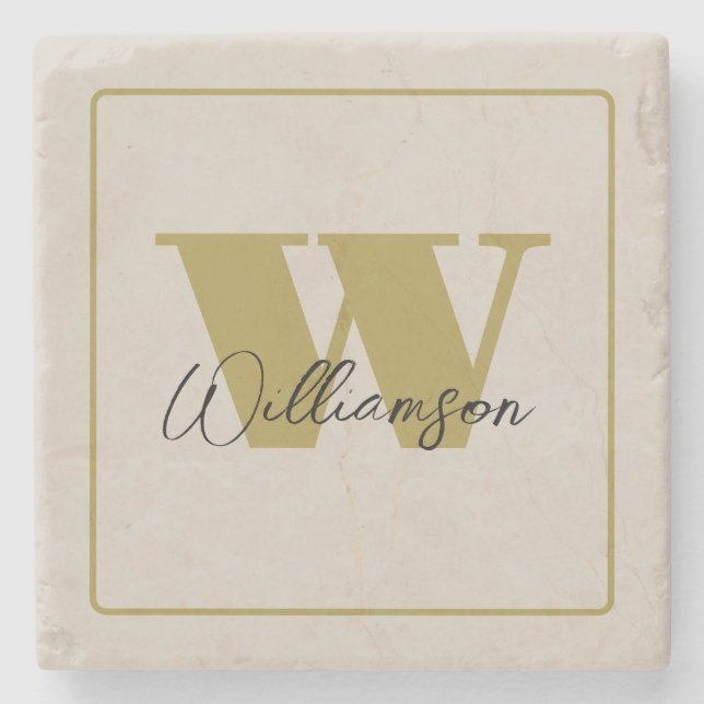 Beige Minimalistisk Anpassad Guld Initial Svart Na Stenunderlägg (Framsidan)