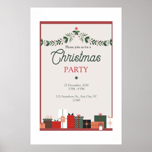 Beige minimalistisk elegant enkel julfest poster (Framsidan)