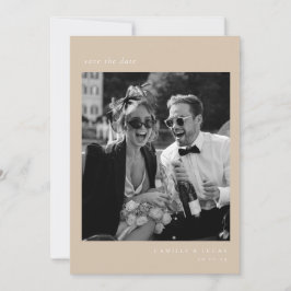 Beige Minimalistisk Elegant Foto Spara datumet Inbjudningar