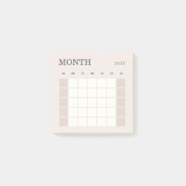 Beige minimalistisk månadsplaneringskalender post-it block