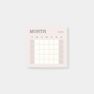 Beige minimalistisk månadsplaneringskalender post-it block