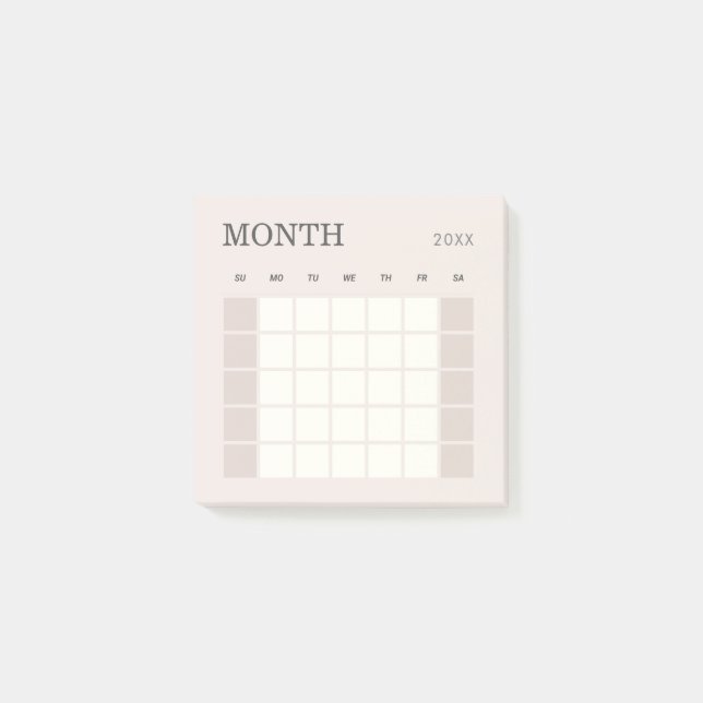 Beige minimalistisk månadsplaneringskalender post-it block (Framsida)