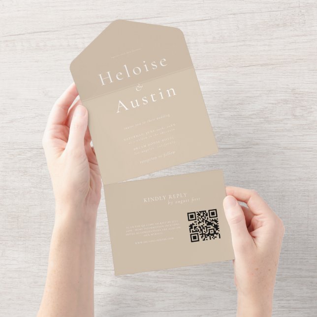 Beige Minimalistisk QR-kod alla i en inbjudan (Avrivbar del)