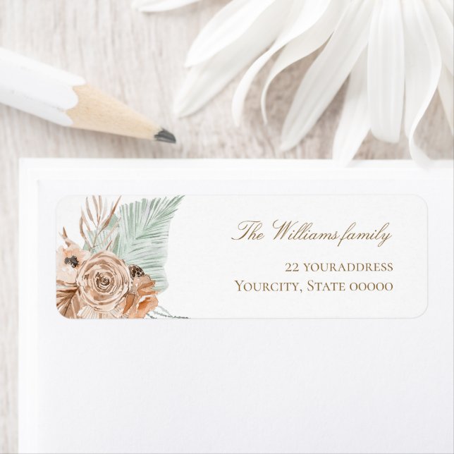 beige mint boho blommor pampas gräs returadress etikett (Insitu)