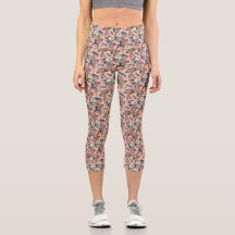 Beige Mix Flowers Mönster Capri Leggins gins
